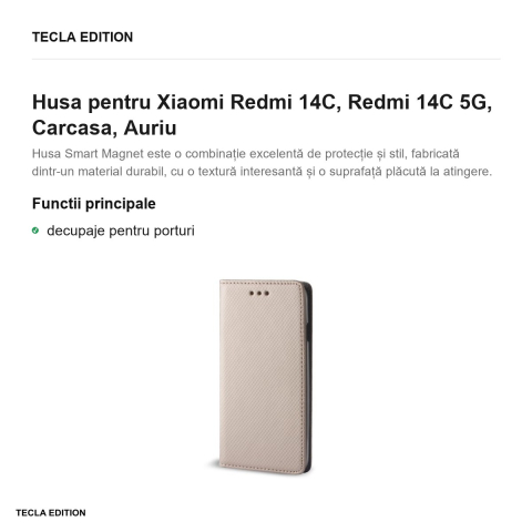 Husa Smart Magnet pentru Xiaomi Redmi 14C, Redmi 14C 5G, tip carte, Auriu [1]