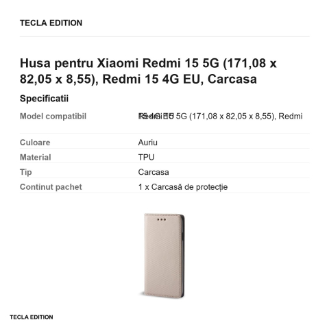 Husa Smart Magnet pentru Xiaomi Redmi 15 5G, Redmi 15 4G EU, tip carte cu inchidere magnetica, Auriu [2]