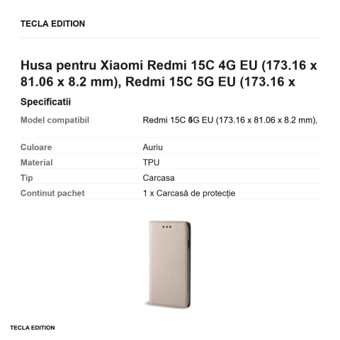 Husa Smart Magnet pentru Xiaomi Redmi 15C 4G EU, Redmi 15C 5G EU, tip carte cu inchidere magnetica, Auriu [2]