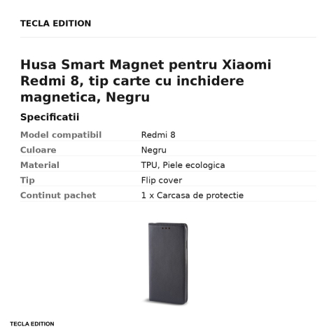 Husa Smart Magnet pentru Xiaomi Redmi 8, tip carte cu inchidere magnetica, Negru [2]