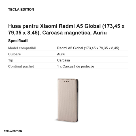 Husa Smart Magnet pentru Xiaomi Redmi A5 Global, tip carte cu inchidere magnetica, Auriu [2]