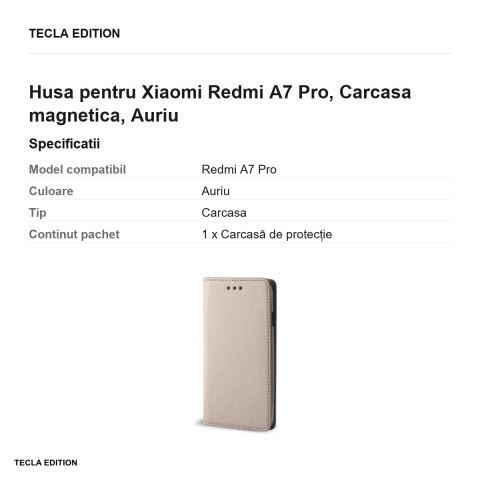 Husa Smart Magnet pentru Xiaomi Redmi A7 Pro, tip carte cu inchidere magnetica, Auriu [2]