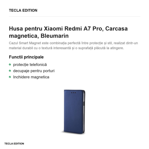 Husa Smart Magnet pentru Xiaomi Redmi A7 Pro, tip carte cu inchidere magnetica, Bleumarin [1]