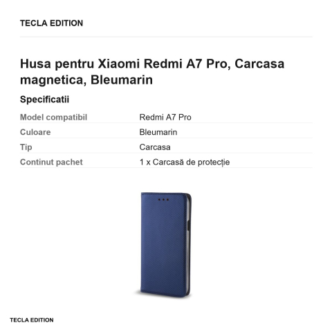 Husa Smart Magnet pentru Xiaomi Redmi A7 Pro, tip carte cu inchidere magnetica, Bleumarin [2]