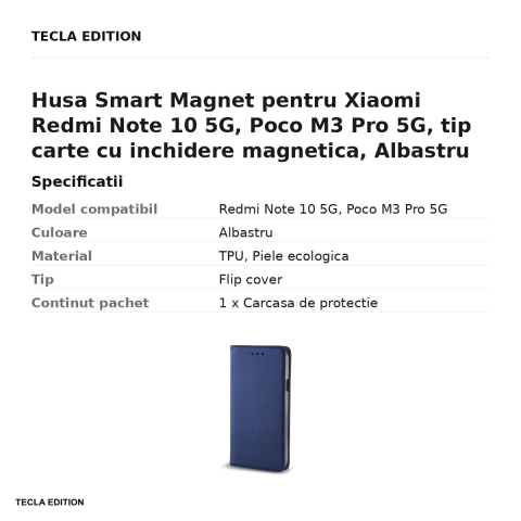 Husa Smart Magnet pentru Xiaomi Redmi Note 10 5G, Poco M3 Pro 5G, tip carte cu inchidere magnetica, Albastru [2]