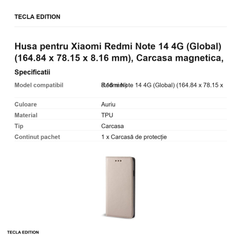 Husa Smart Magnet pentru Xiaomi Redmi Note 14 4G (Global), tip carte cu inchidere magnetica, Auriu [2]