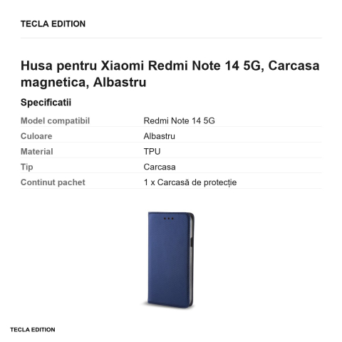 Husa Smart Magnet pentru Xiaomi Redmi Note 14 5G, tip carte cu inchidere magnetica, Albastru [2]