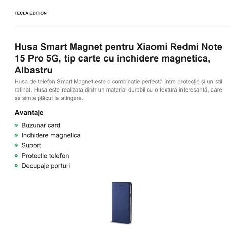 Husa Smart Magnet pentru Xiaomi Redmi Note 15 Pro 5G, tip carte cu inchidere magnetica, Albastru [1]