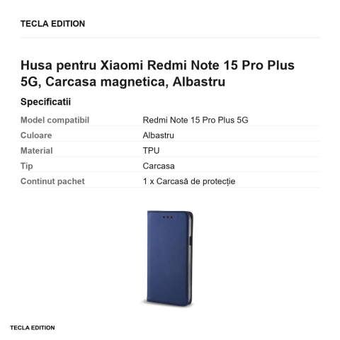 Husa Smart Magnet pentru Xiaomi Redmi Note 15 Pro Plus 5G, tip carte cu inchidere magnetica, Albastru [2]