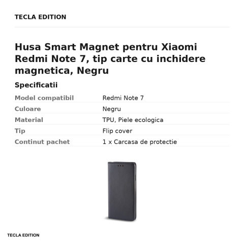 Husa Smart Magnet pentru Xiaomi Redmi Note 7, tip carte cu inchidere magnetica, Negru [2]