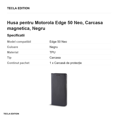Husa Smart Magnet ThinkPhone 25 pentru Motorola Edge 50 Neo, tip carte cu inchidere magnetica, Negru [2]