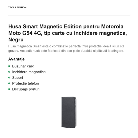 Husa Smart Magnetic Edition pentru Motorola Moto G54 4G, tip carte cu inchidere magnetica, Negru [1]