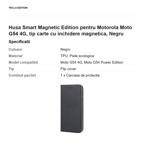 Husa Smart Magnetic Edition pentru Motorola Moto G54 4G, tip carte cu inchidere magnetica, Negru [2]