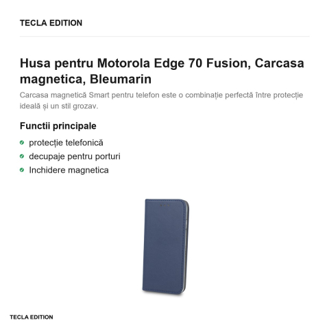 Husa Smart Magnetic Fusion pentru Motorola Edge 70 Fusion, tip carte cu inchidere magnetica, Bleumarin [1]