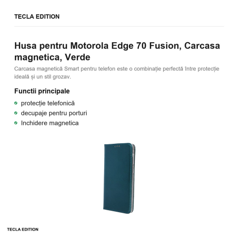 Husa Smart Magnetic Fusion pentru Motorola Edge 70 Fusion, tip carte cu inchidere magnetica, Verde [1]