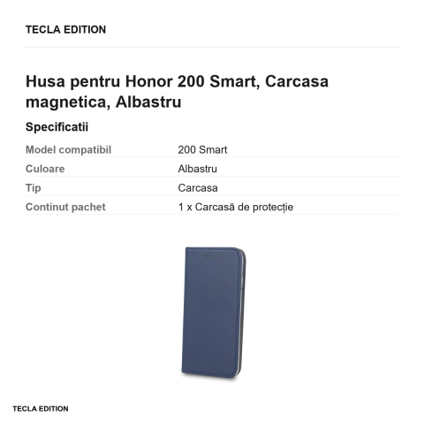 Husa Smart Magnetic pentru Honor 200 Smart, tip carte cu inchidere magnetica, Albastru [2]