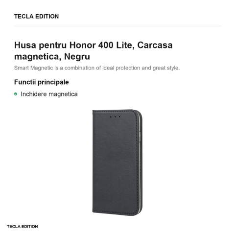 Husa Smart Magnetic pentru Honor 400 Lite, tip carte cu inchidere magnetica, Negru [1]
