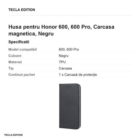 Husa Smart Magnetic pentru Honor 600, 600 Pro, tip carte cu inchidere magnetica, Negru [2]