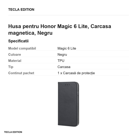 Husa Smart Magnetic pentru Honor Magic 6 Lite, tip carte cu inchidere magnetica, Negru [2]