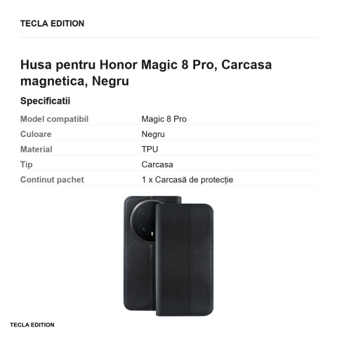 Husa Smart Magnetic pentru Honor Magic 8 Pro, tip carte cu inchidere magnetica, Negru [2]