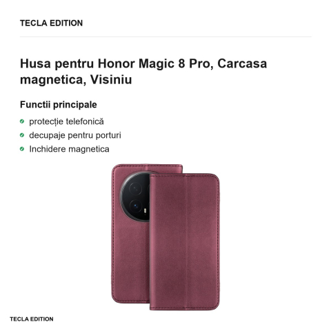 Husa Smart Magnetic pentru Honor Magic 8 Pro, tip carte cu inchidere magnetica, Visiniu [1]