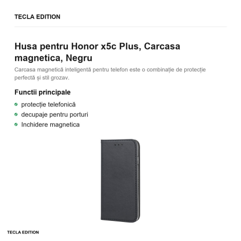 Husa Smart Magnetic pentru Honor x5c Plus, tip carte cu inchidere magnetica, Negru [1]