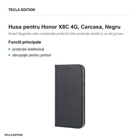 Husa Smart Magnetic pentru Honor X8C 4G, tip carte, Negru [1]