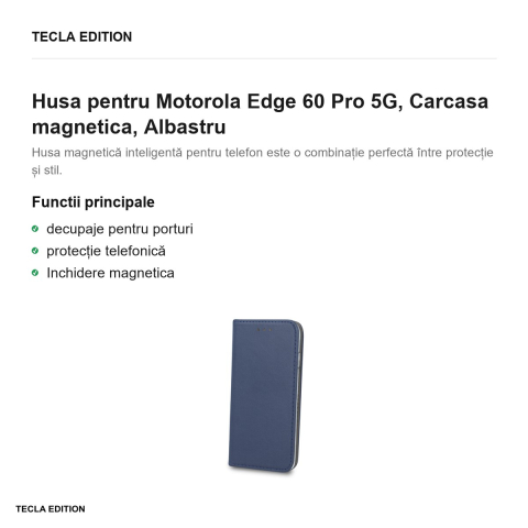 Husa Smart Magnetic pentru Motorola Edge 60 Pro 5G, tip carte cu inchidere magnetica, Albastru [1]