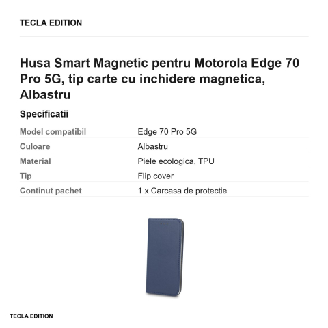Husa Smart Magnetic pentru Motorola Edge 70 Pro 5G, tip carte cu inchidere magnetica, Albastru [2]