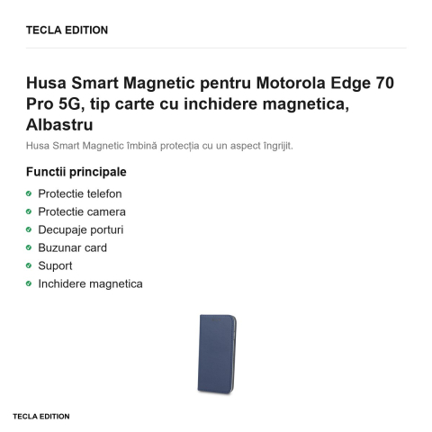 Husa Smart Magnetic pentru Motorola Edge 70 Pro 5G, tip carte cu inchidere magnetica, Albastru [1]