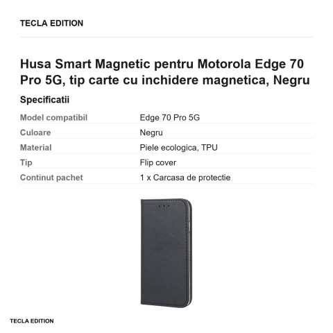Husa Smart Magnetic pentru Motorola Edge 70 Pro 5G, tip carte cu inchidere magnetica, Negru [2]