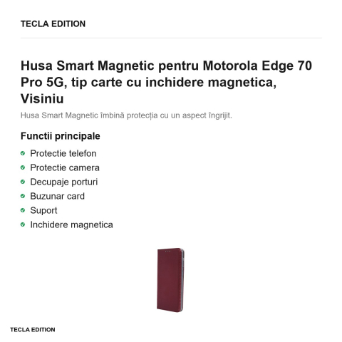 Husa Smart Magnetic pentru Motorola Edge 70 Pro 5G, tip carte cu inchidere magnetica, Visiniu [1]