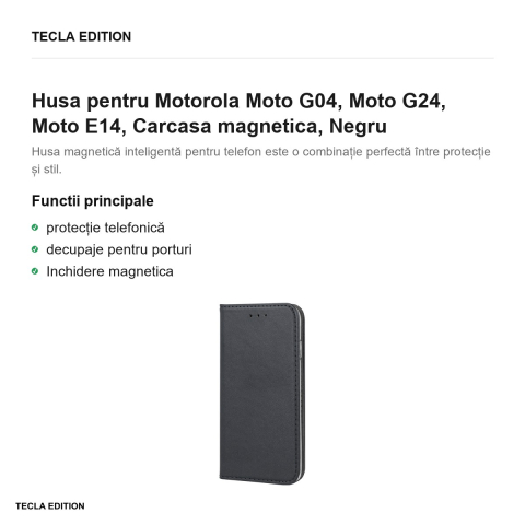 Husa Smart Magnetic pentru Motorola Moto G04, Moto G24, Moto E14, tip carte cu inchidere magnetica, Negru [1]