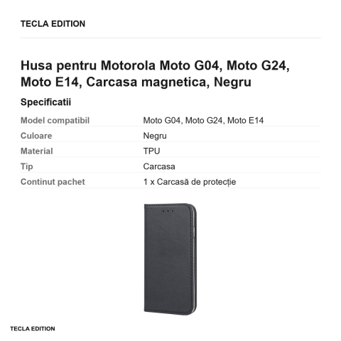 Husa Smart Magnetic pentru Motorola Moto G04, Moto G24, Moto E14, tip carte cu inchidere magnetica, Negru [2]
