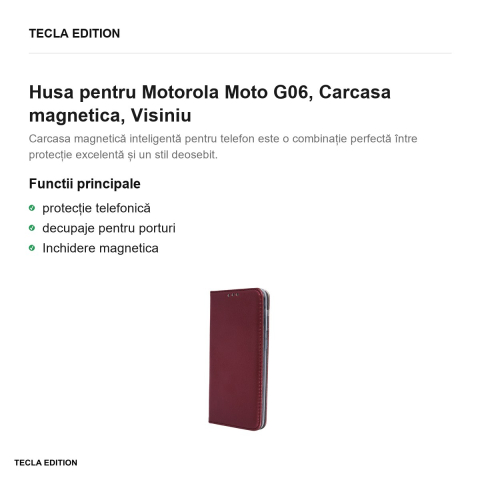 Husa Smart Magnetic pentru Motorola Moto G06, tip carte cu inchidere magnetica, Visiniu [1]