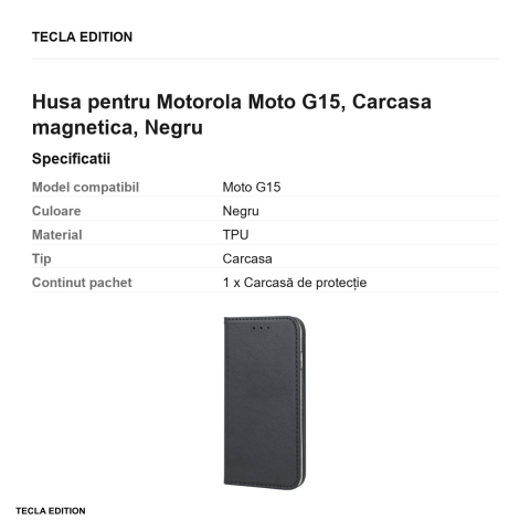 Husa Smart Magnetic pentru Motorola Moto G15, tip carte cu inchidere magnetica, Negru [2]