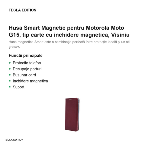 Husa Smart Magnetic pentru Motorola Moto G15, tip carte cu inchidere magnetica, Visiniu [1]