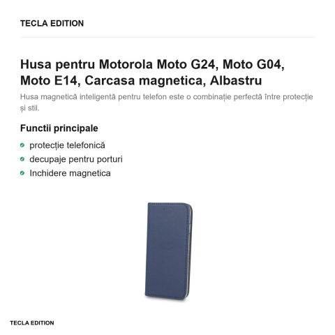 Husa Smart Magnetic pentru Motorola Moto G24, Moto G04, Moto E14, tip carte cu inchidere magnetica, Albastru [1]