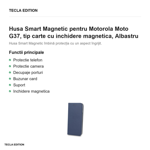 Husa Smart Magnetic pentru Motorola Moto G37, tip carte cu inchidere magnetica, Albastru [1]