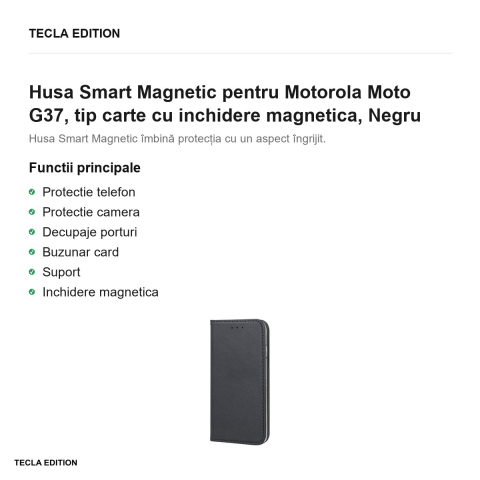 Husa Smart Magnetic pentru Motorola Moto G37, tip carte cu inchidere magnetica, Negru [1]