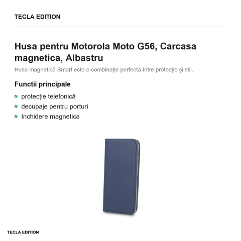 Husa Smart Magnetic pentru Motorola Moto G56, tip carte cu inchidere magnetica, Albastru [1]