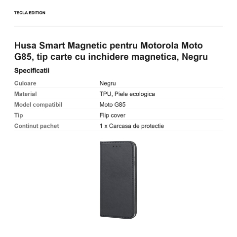 Husa Smart Magnetic pentru Motorola Moto G85, tip carte cu inchidere magnetica, Negru [2]
