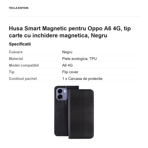 Husa Smart Magnetic pentru Oppo A6 4G, tip carte cu inchidere magnetica, Negru [2]