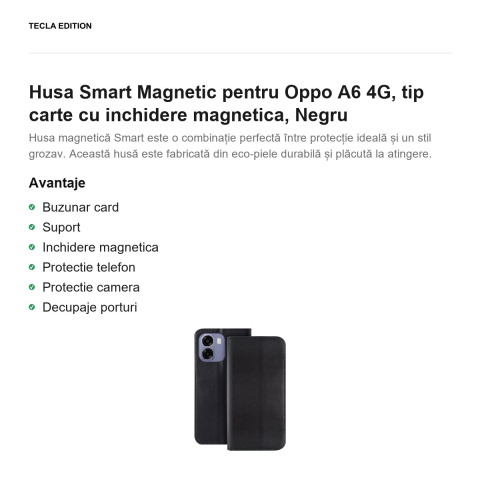 Husa Smart Magnetic pentru Oppo A6 4G, tip carte cu inchidere magnetica, Negru [1]