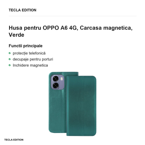 Husa Smart Magnetic pentru OPPO A6 4G, tip carte cu inchidere magnetica, Verde [1]