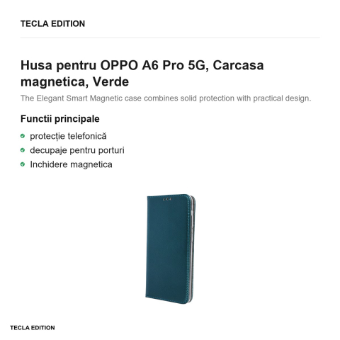 Husa Smart Magnetic pentru OPPO A6 Pro 5G, tip carte cu inchidere magnetica, Verde [1]