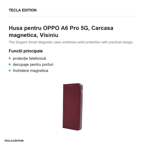 Husa Smart Magnetic pentru OPPO A6 Pro 5G, tip carte cu inchidere magnetica, Visiniu [1]