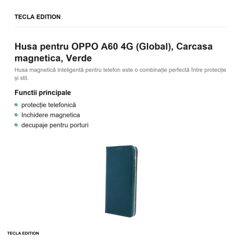 Husa Smart Magnetic pentru OPPO A60 4G (Global), tip carte cu inchidere magnetica, Verde [1]