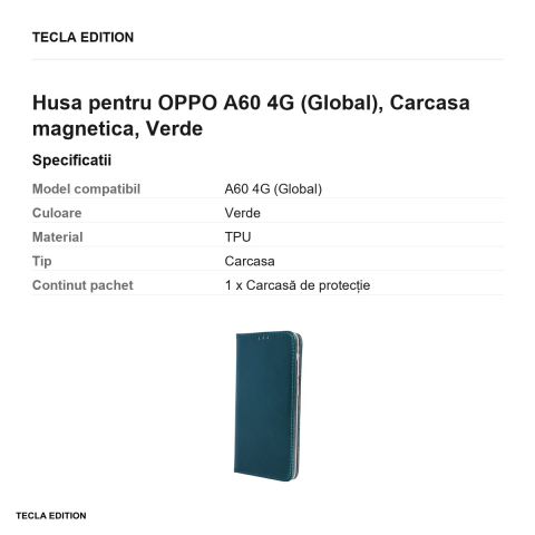 Husa Smart Magnetic pentru OPPO A60 4G (Global), tip carte cu inchidere magnetica, Verde [2]