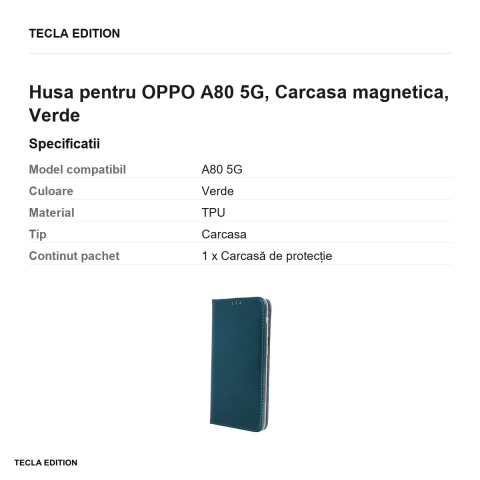 Husa Smart Magnetic pentru OPPO A80 5G, tip carte cu inchidere magnetica, Verde [2]